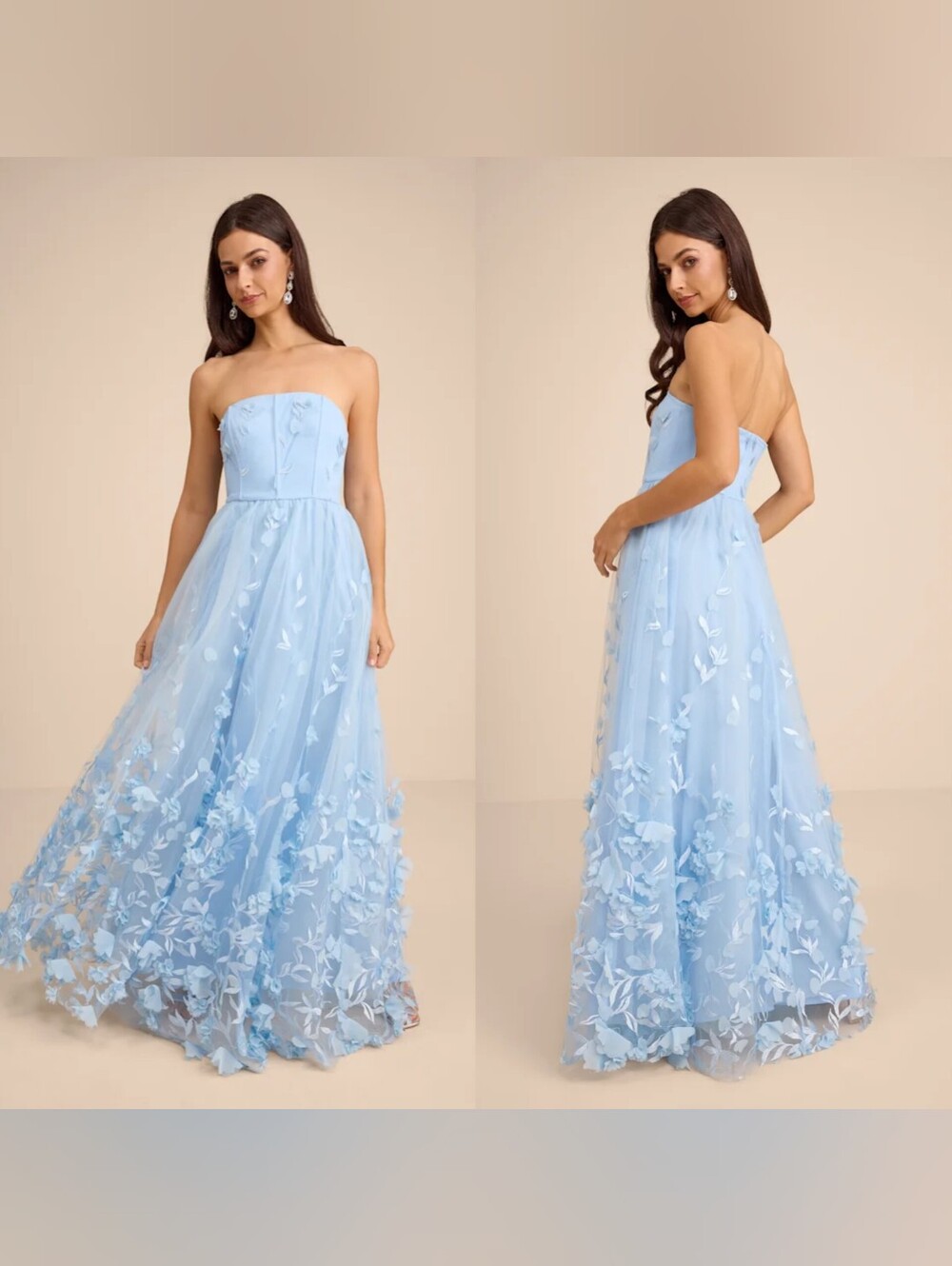 Lulus Lynly Light Blue 3D Floral Applique Tulle Maxi Dress M Wedding Party Prom